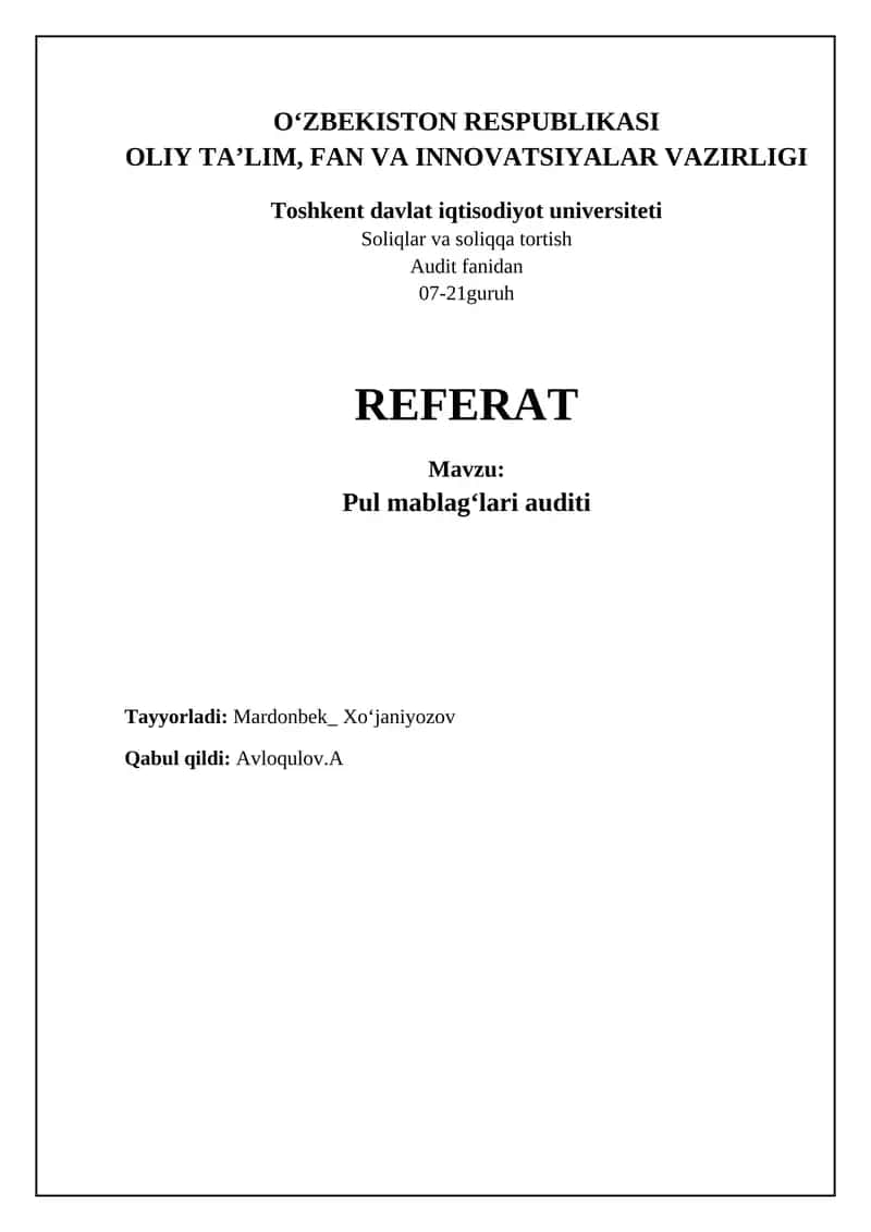 Pul mablagʻlari auditi 1
