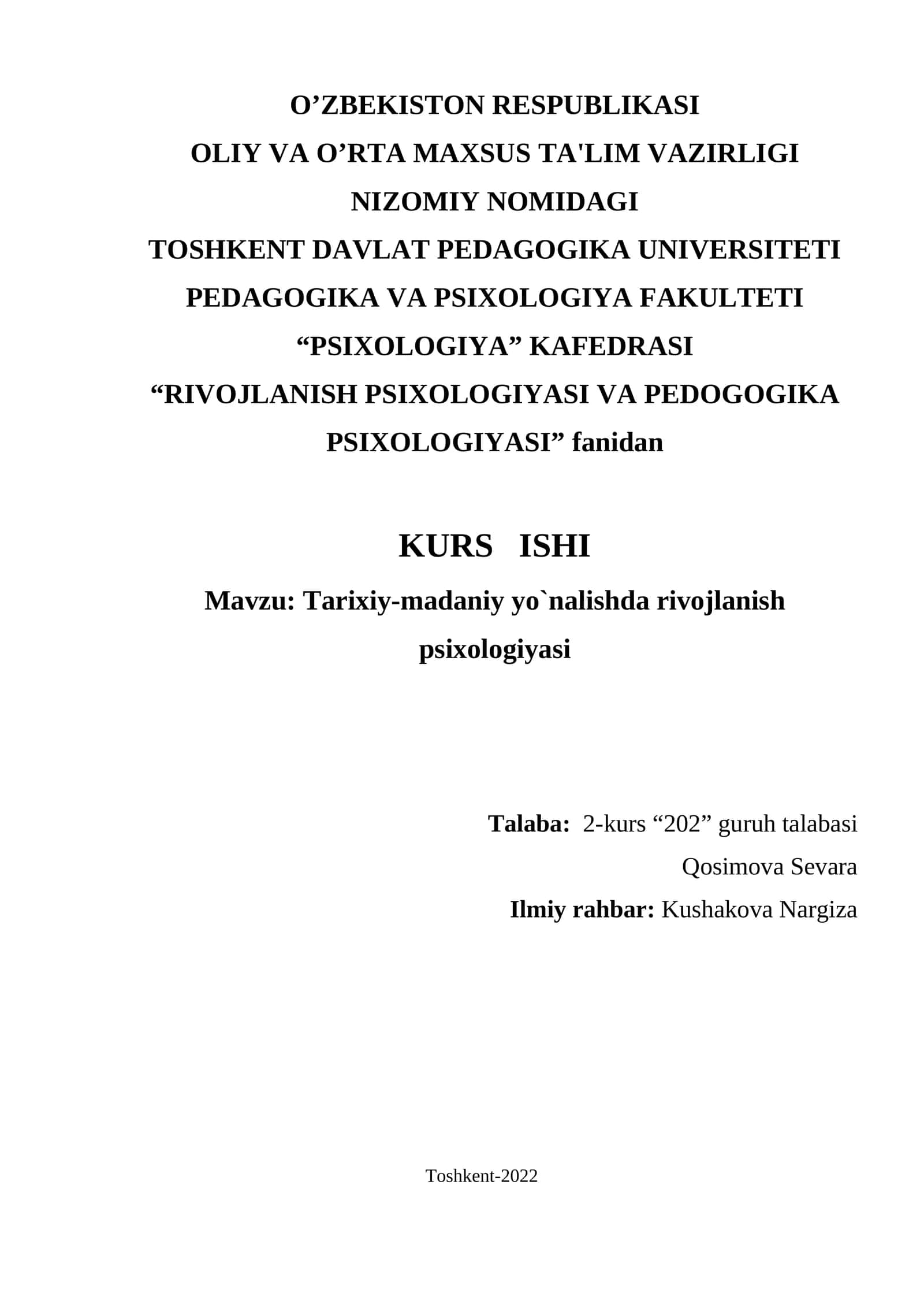 RIVOJLANISH PSIXOLOGIYASI VA PEDOGOGIKA PSIXOLOGIYASI 1