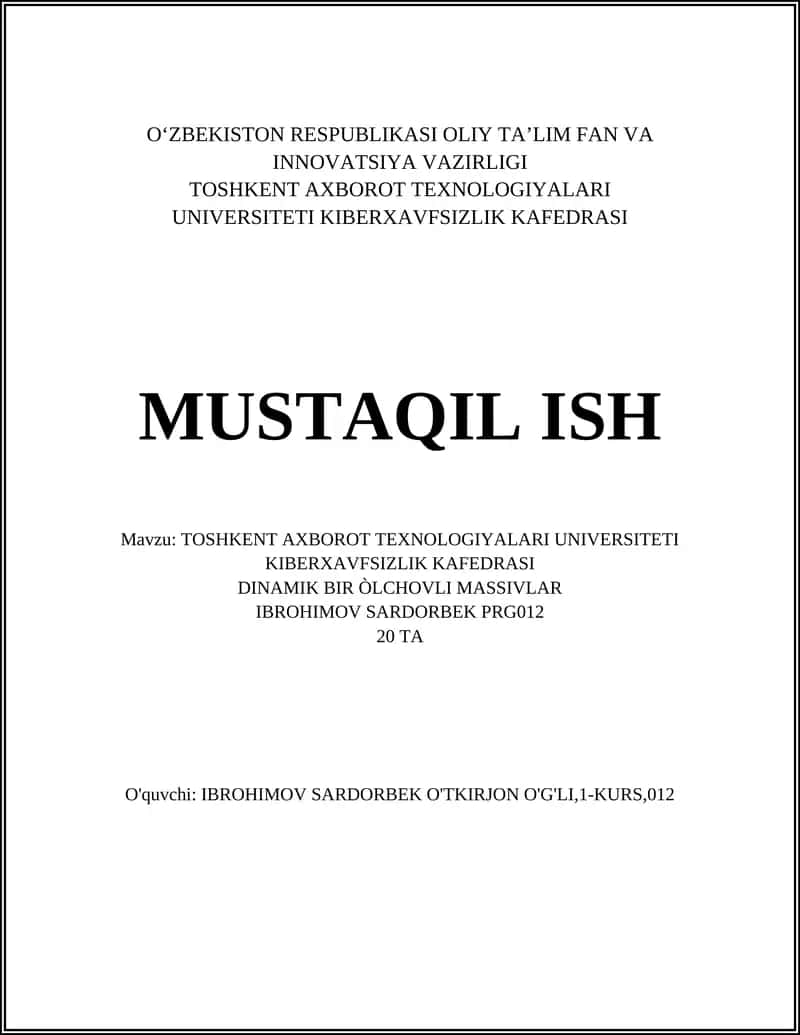 Dinamik bir òlchovli massivlarni C tilida yaratish va boshlang'ich qiymat berish 1