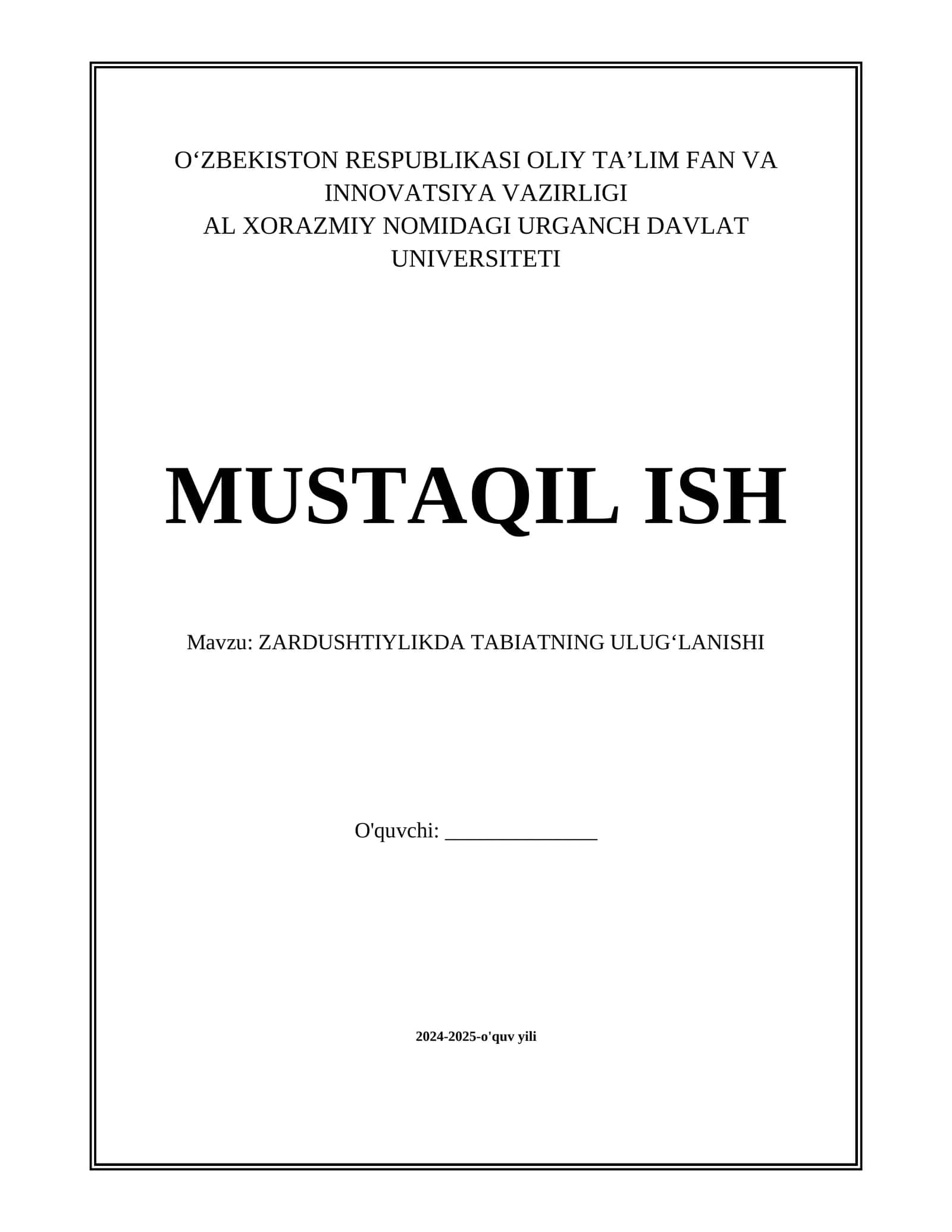 ZARDUSHTIYLIKDA TABIATNING ULUGʻLANISHI 1