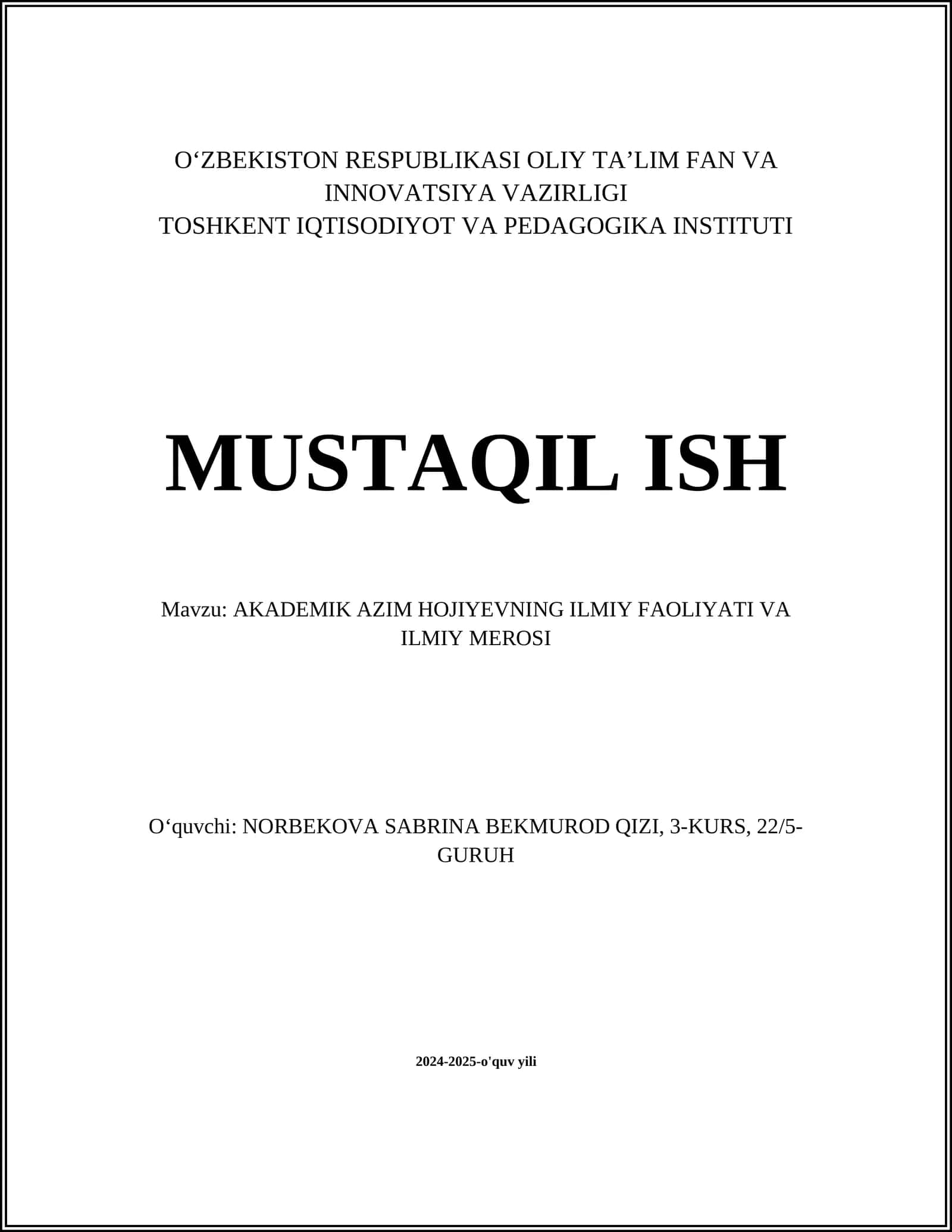 AKADEMIK AZIM HOJIYEVNING ILMIY FAOLIYATI VA ILMIY MEROSI 1