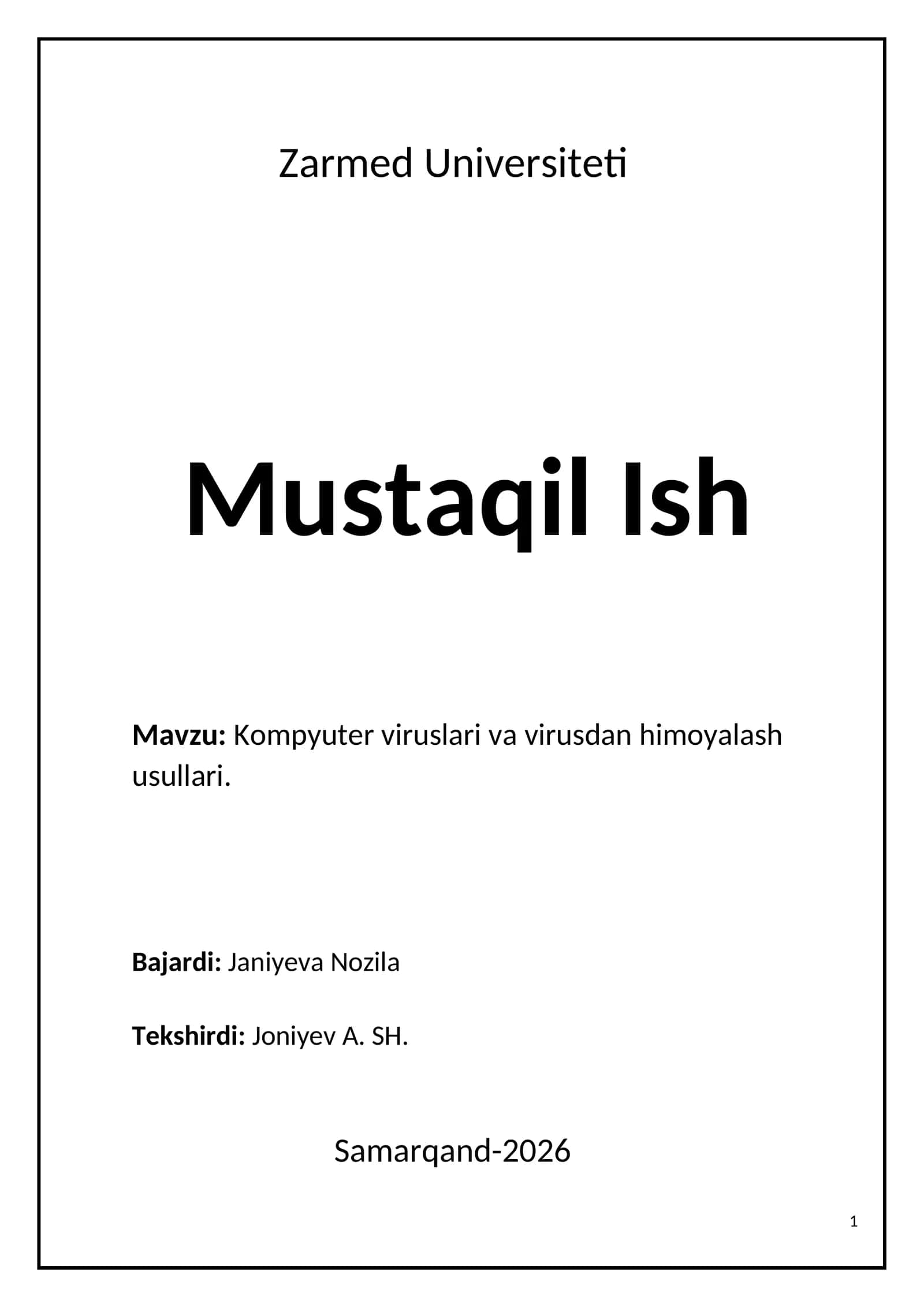 Kompyuter viruslari va virusdan himoyalash usullari 1