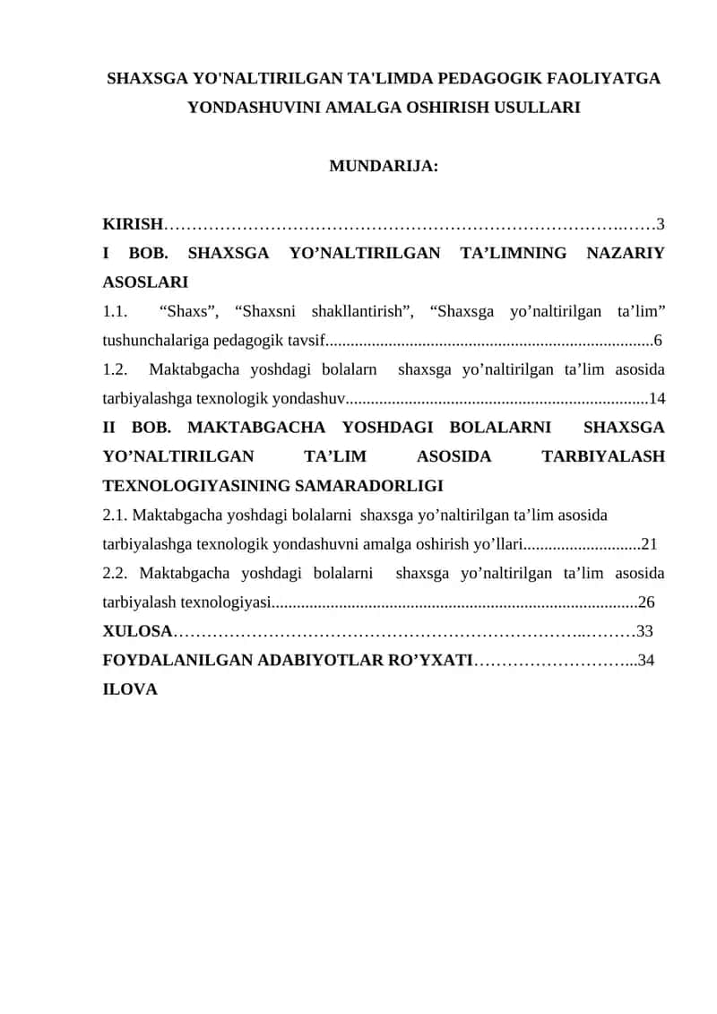 SHAXSGA YO'NALTIRILGAN TA'LIMDA PEDAGOGIK FAOLIYATGA YONDASHUVINI AMALGA OSHIRISH USULLARI 1