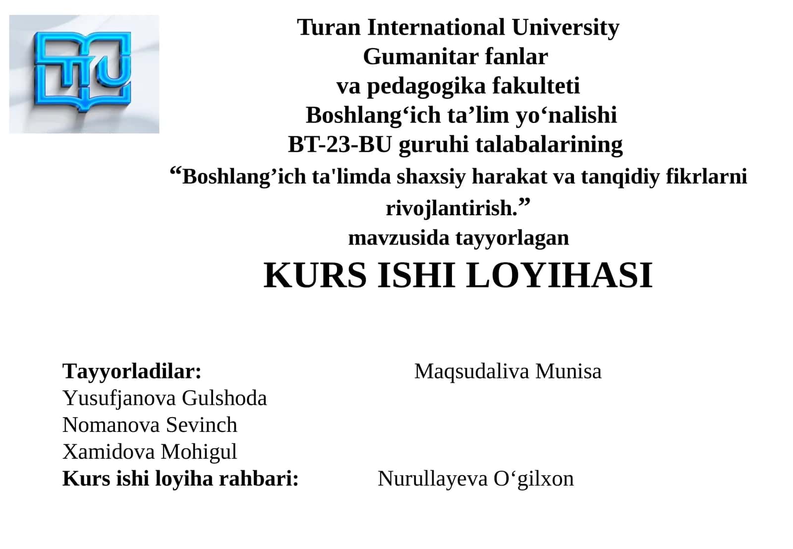 Boshlang’ich ta'limda shaxsiy harakat va tanqidiy fikrlarni rivojlantirish 1