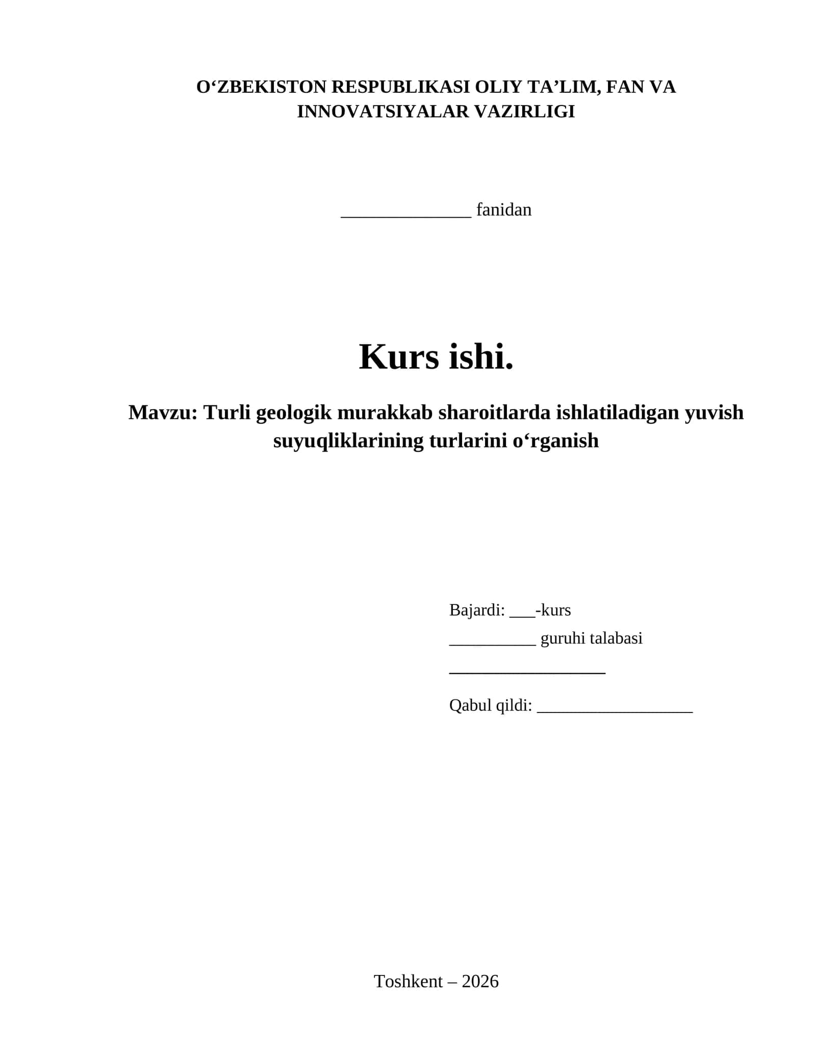 Turli geologik murakkab sharoitlarda ishlatiladigan yuvish suyuqliklarining turlarini oʻrganish 1