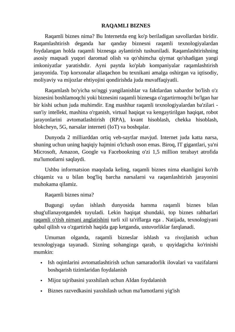 RAQAMLI BIZNES 1
