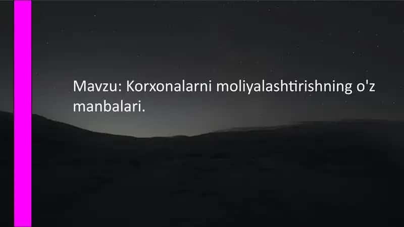 Korxonalarni moliyalashtirishning o'z manbalari 1