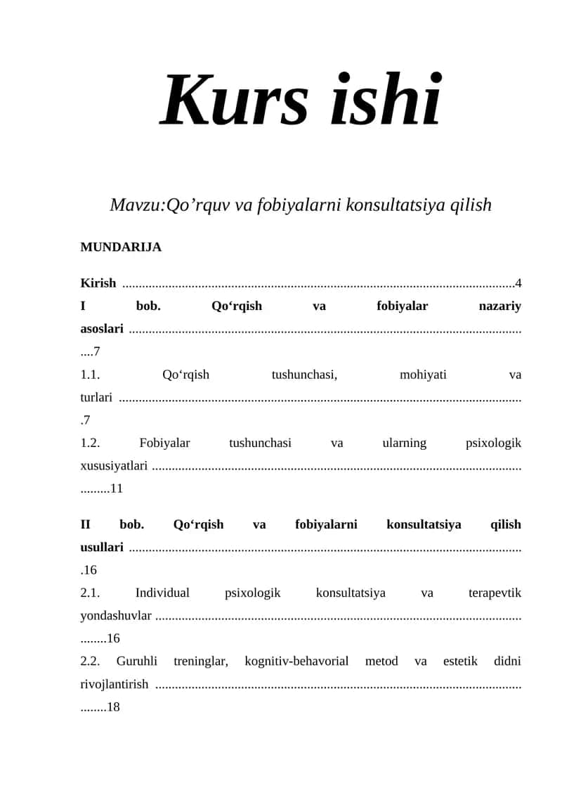Qo’rquv va fobiyalarni konsultatsiya qilish 1
