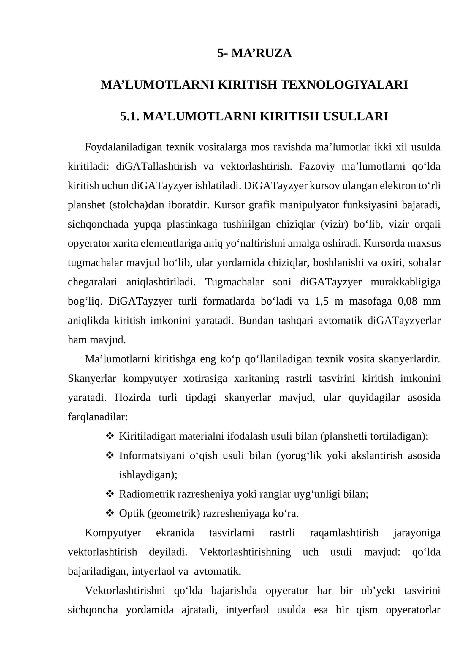 Ma’lumotlarni KIRITISH TEXNOLOGIYALARI 1
