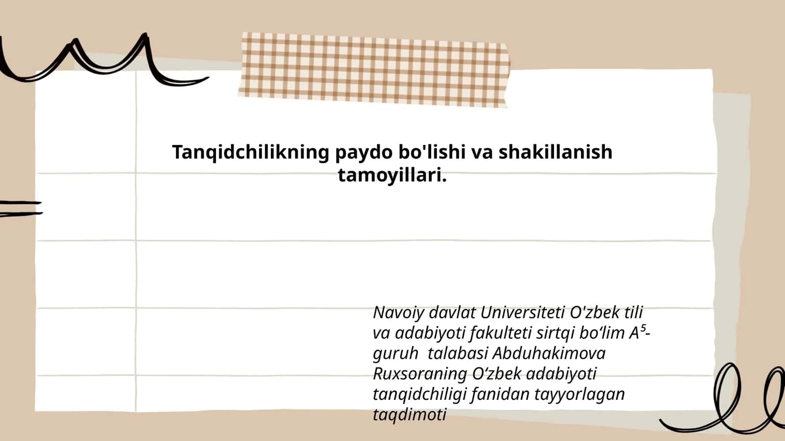 O'zbek adabiyoti tanqidchiligi fanidan taqdimot 1