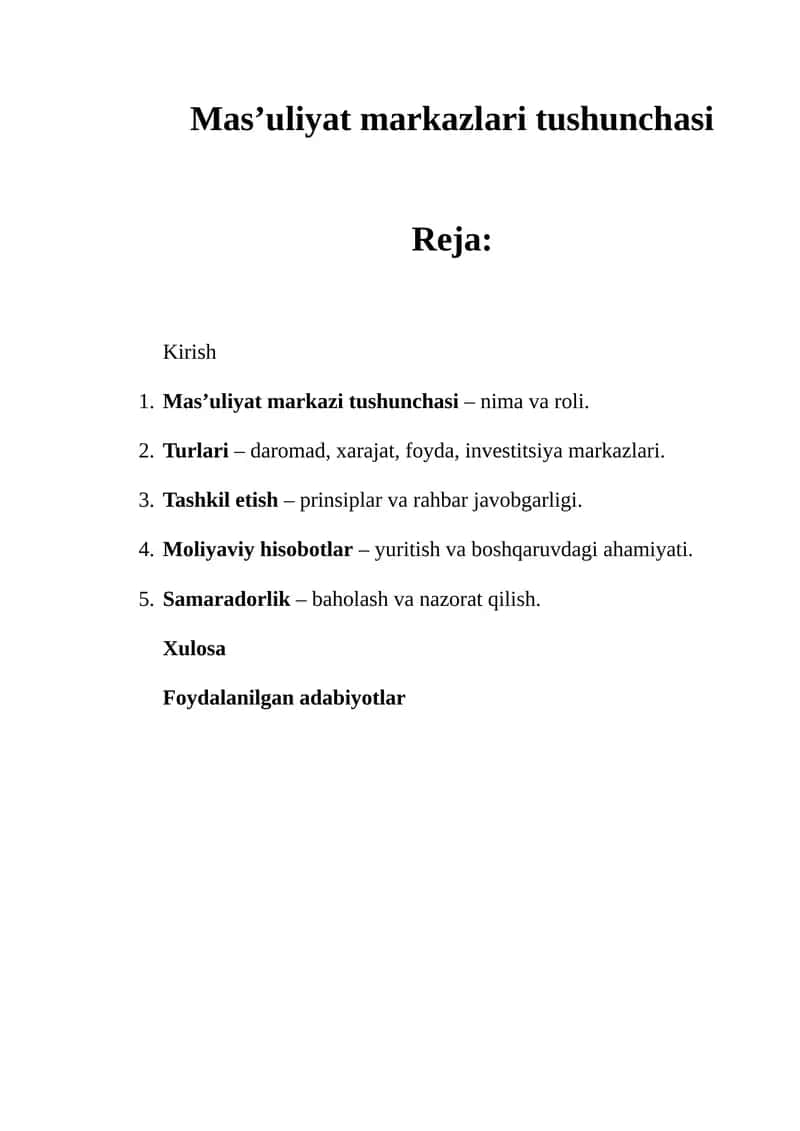 Mas’uliyat markazlari tushunchasi 1