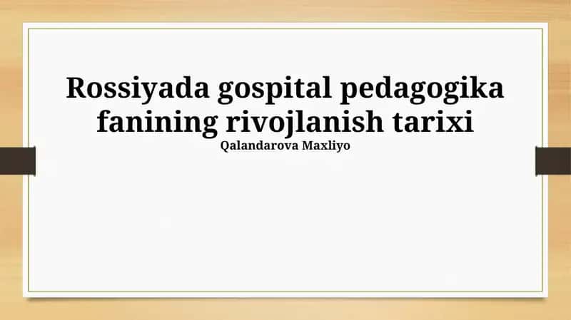 Kasalxona Pedagogikasi va Tibbiy Kadrlar Tayyorlash 1