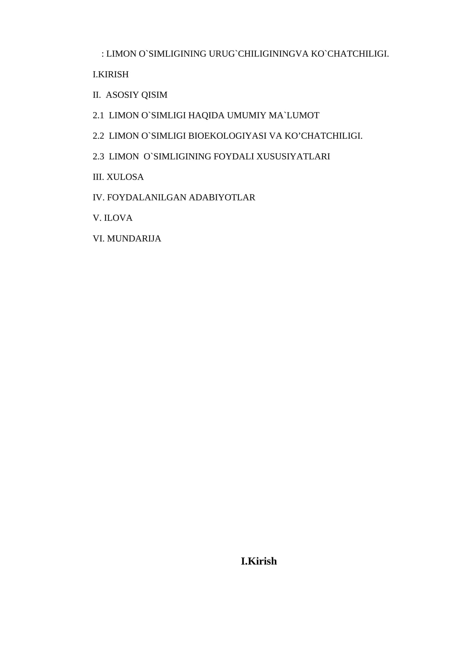 LIMON O`SIMLIGINING URUG`CHILIGININGVA KO`CHATCHILIGI 1