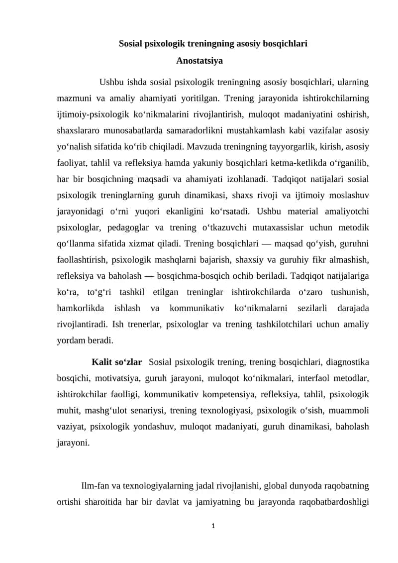 Sosial psixologik treningning asosiy bosqichlari 1
