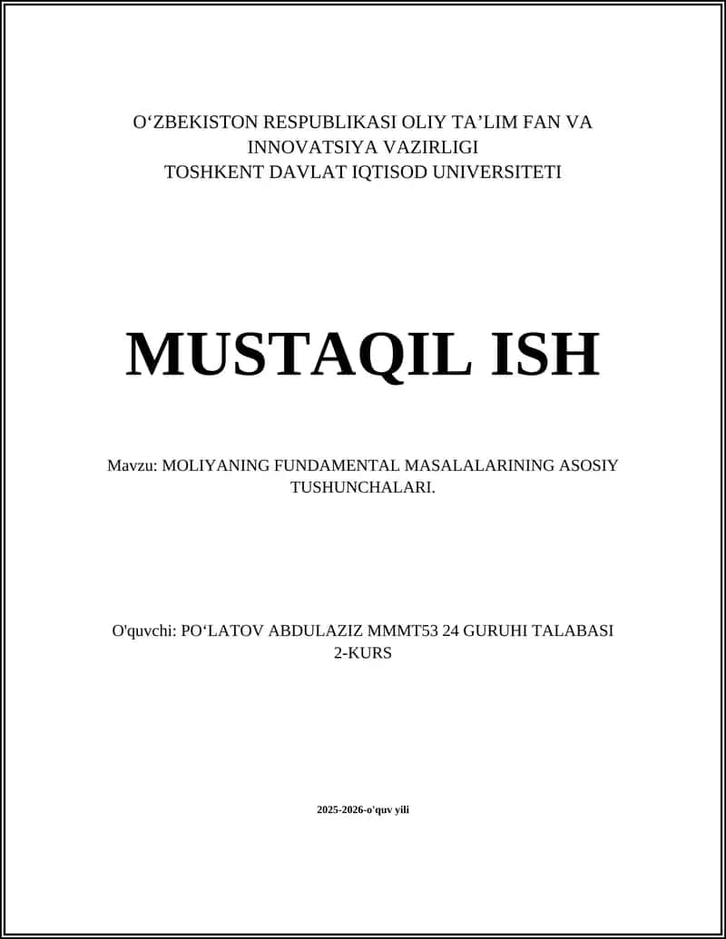 MOLIYANING FUNDAMENTAL MASALALARINING ASOSIY TUSHUNCHALARI 1