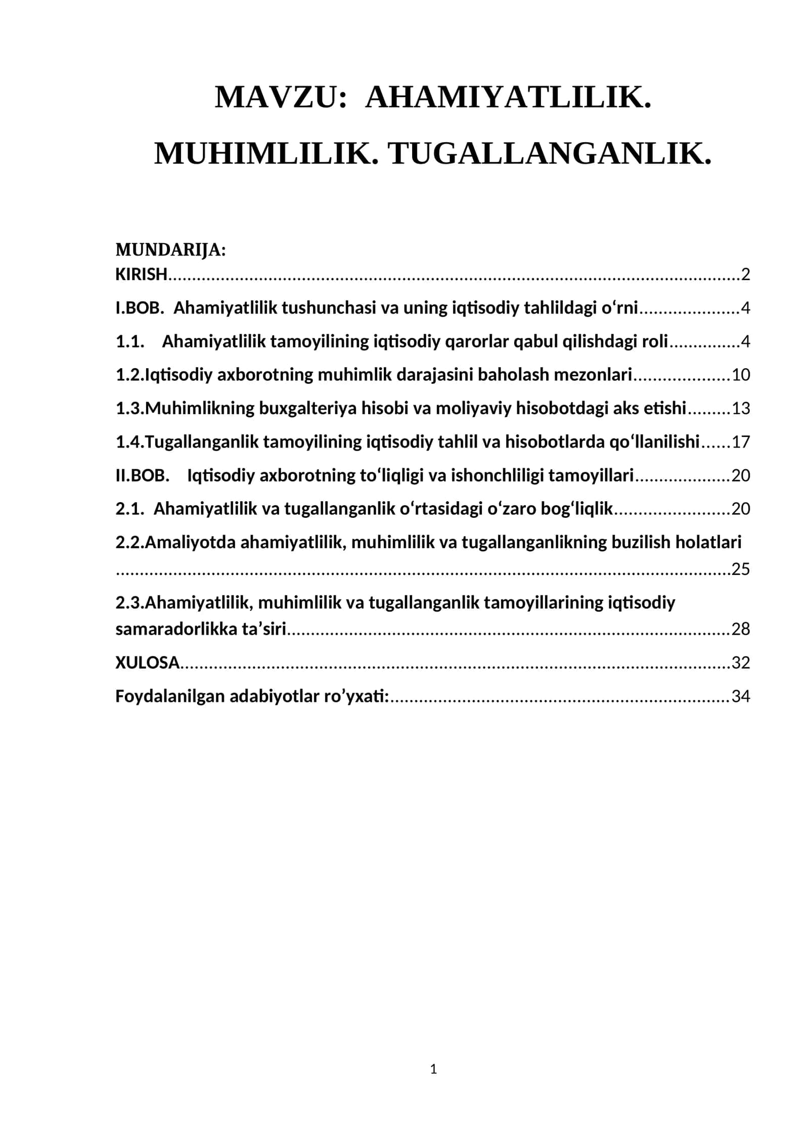 AHAMIYATLILIK. MUHIMLILIK. TUGALLANGANLIK 1