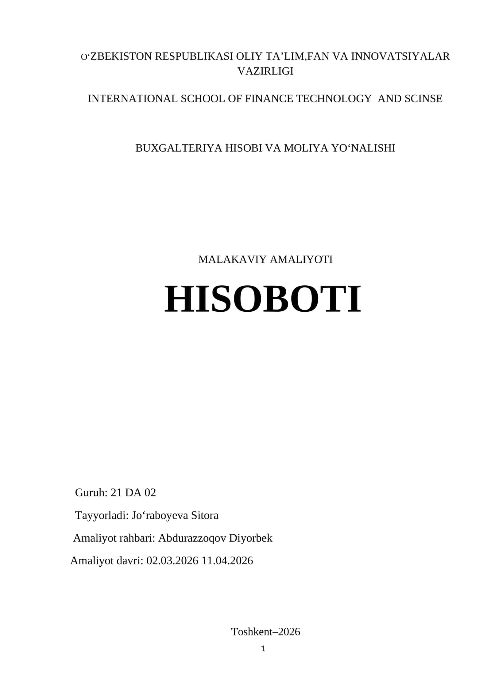 IPOTEKA BANK AMALIYOT HISOBOTI. 6 HAFTALIK 1