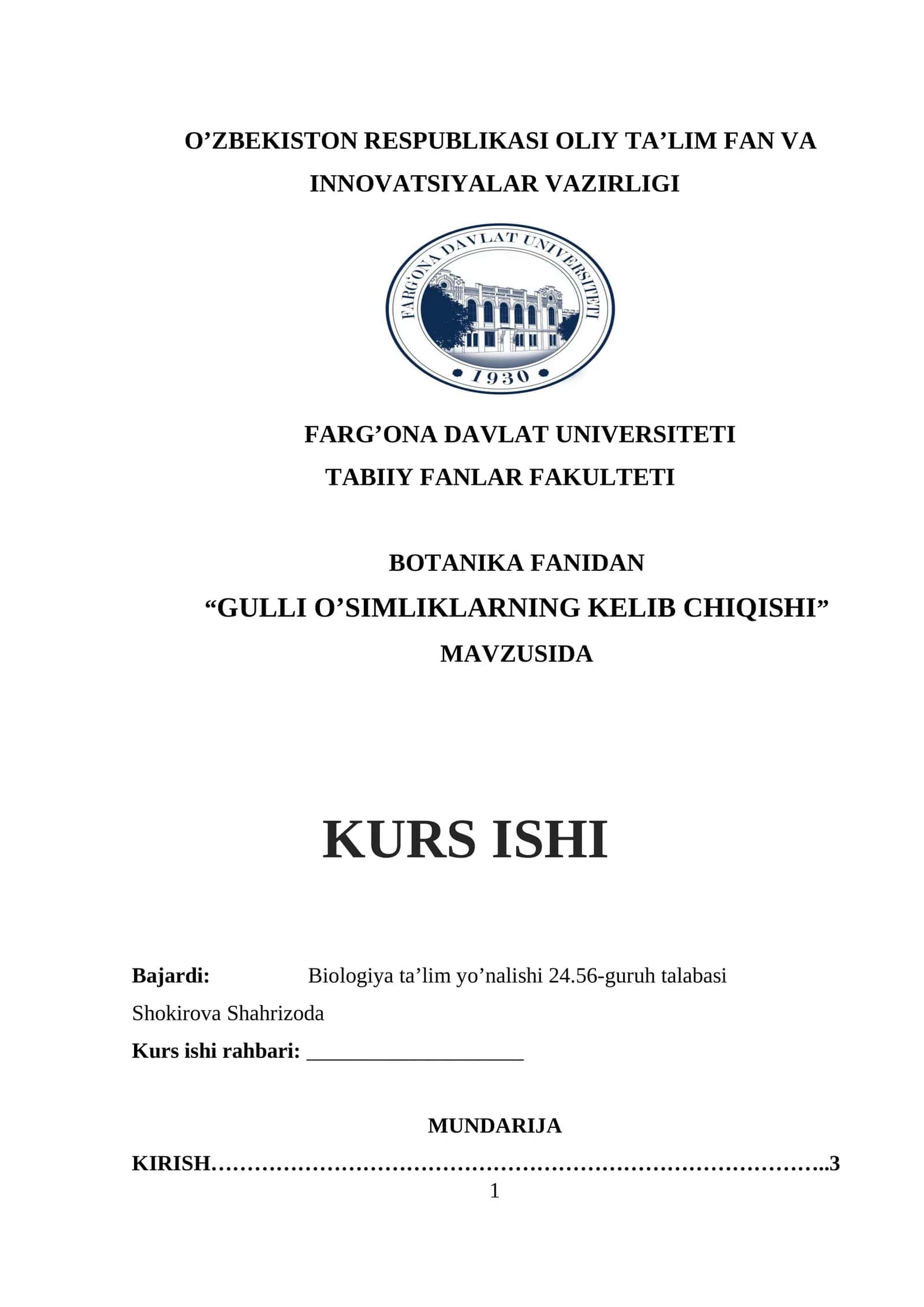 GULLI O’SIMLIKLARNING KELIB CHIQISHI 1