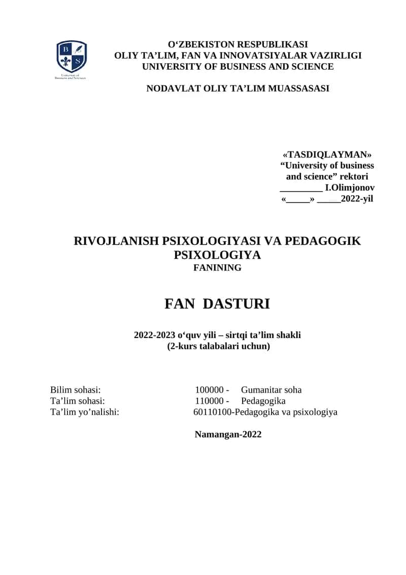 Rivojlanish psixologiyasi va pedagogik psixologiya 1