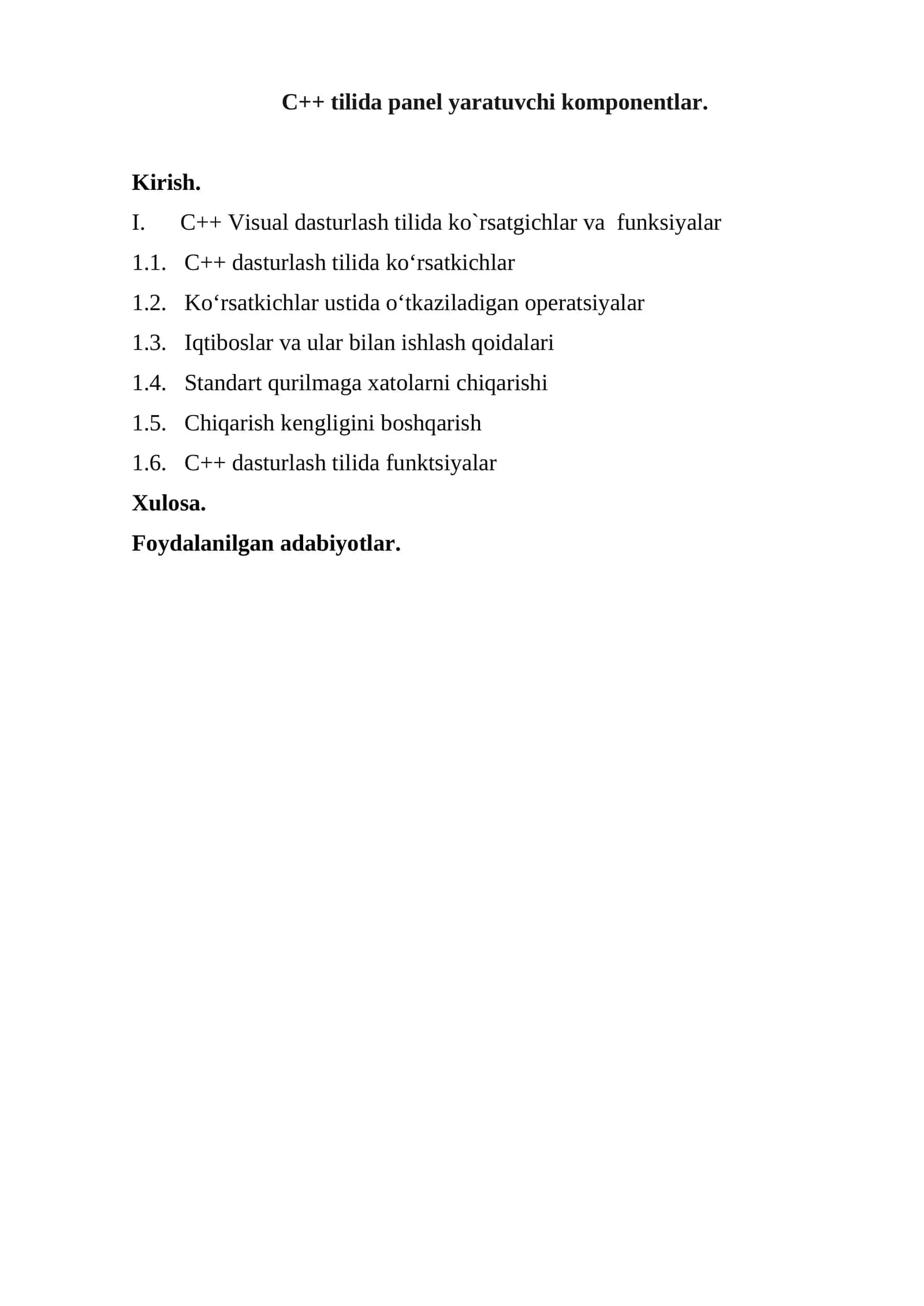 C++ tilida panel yaratuvchi komponentlar 1
