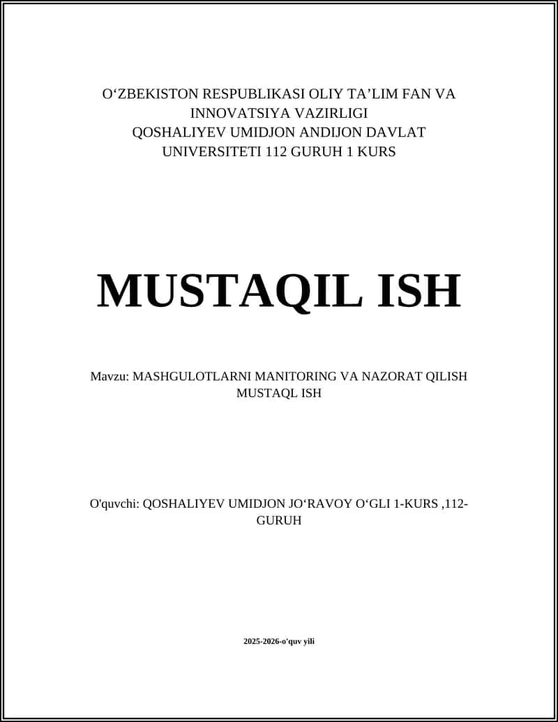 Mashgulotlarni monitoring va nazorat qilish 1
