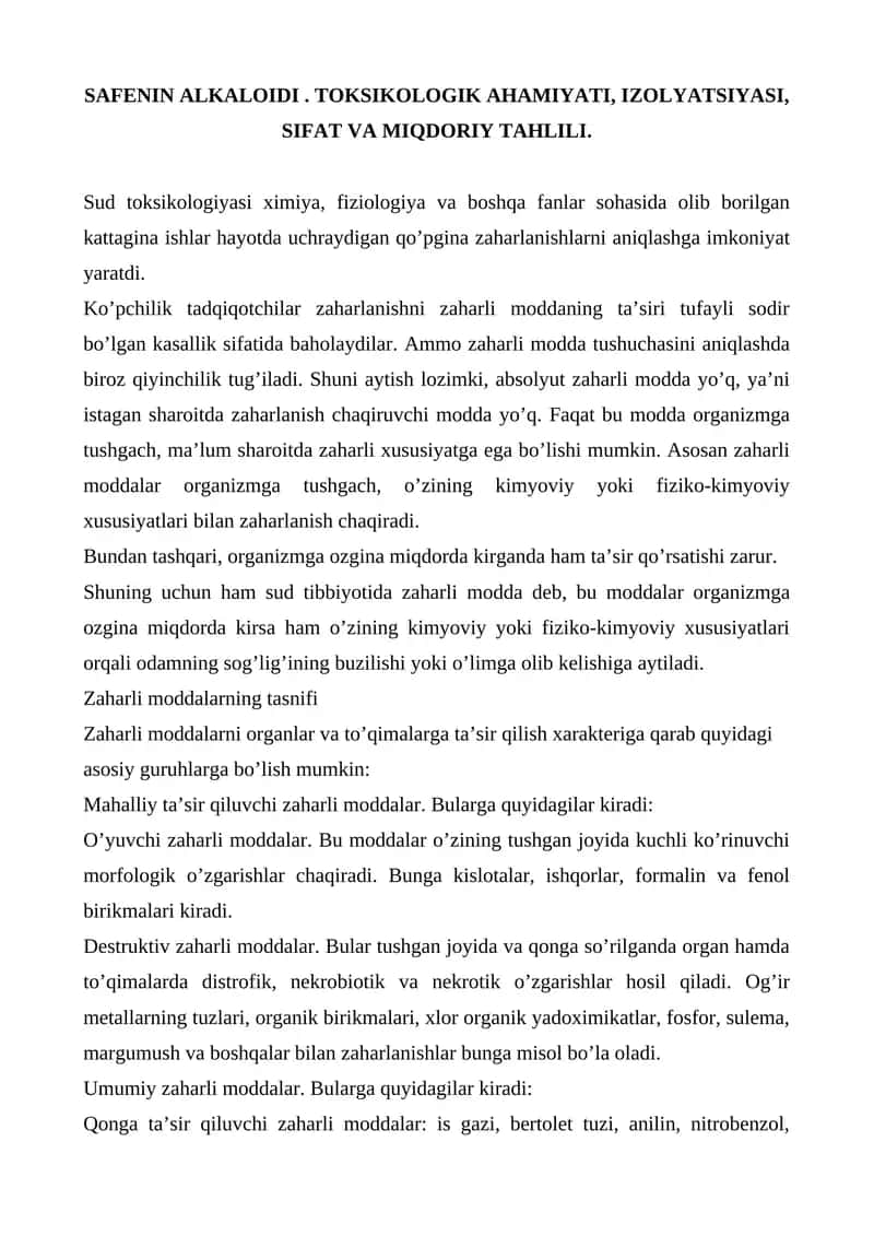 SAFENIN ALKALOIDI 1