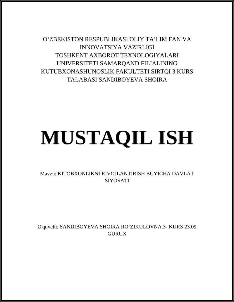 KITOBXONLIKNI RIVOJLANTIRISH BUYICHA DAVLAT SIYOSATI 1