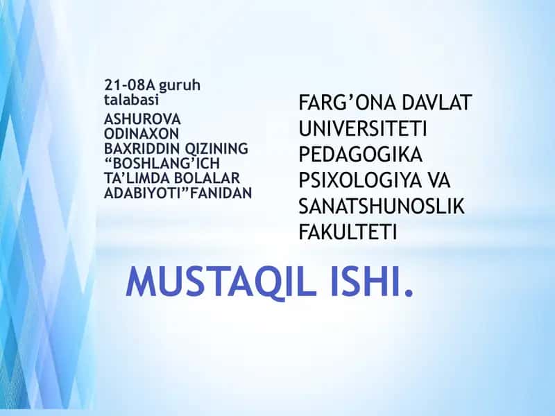 BOSHLANG’ICH TA’LIMDA BOLALAR ADABIYOTI 1