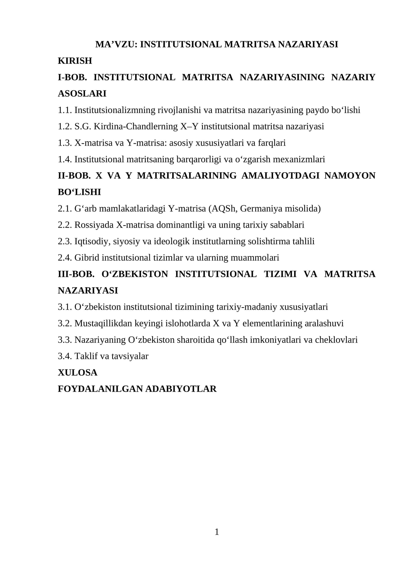 INSTITUTSIONAL MATRITSA NAZARIYASI 1