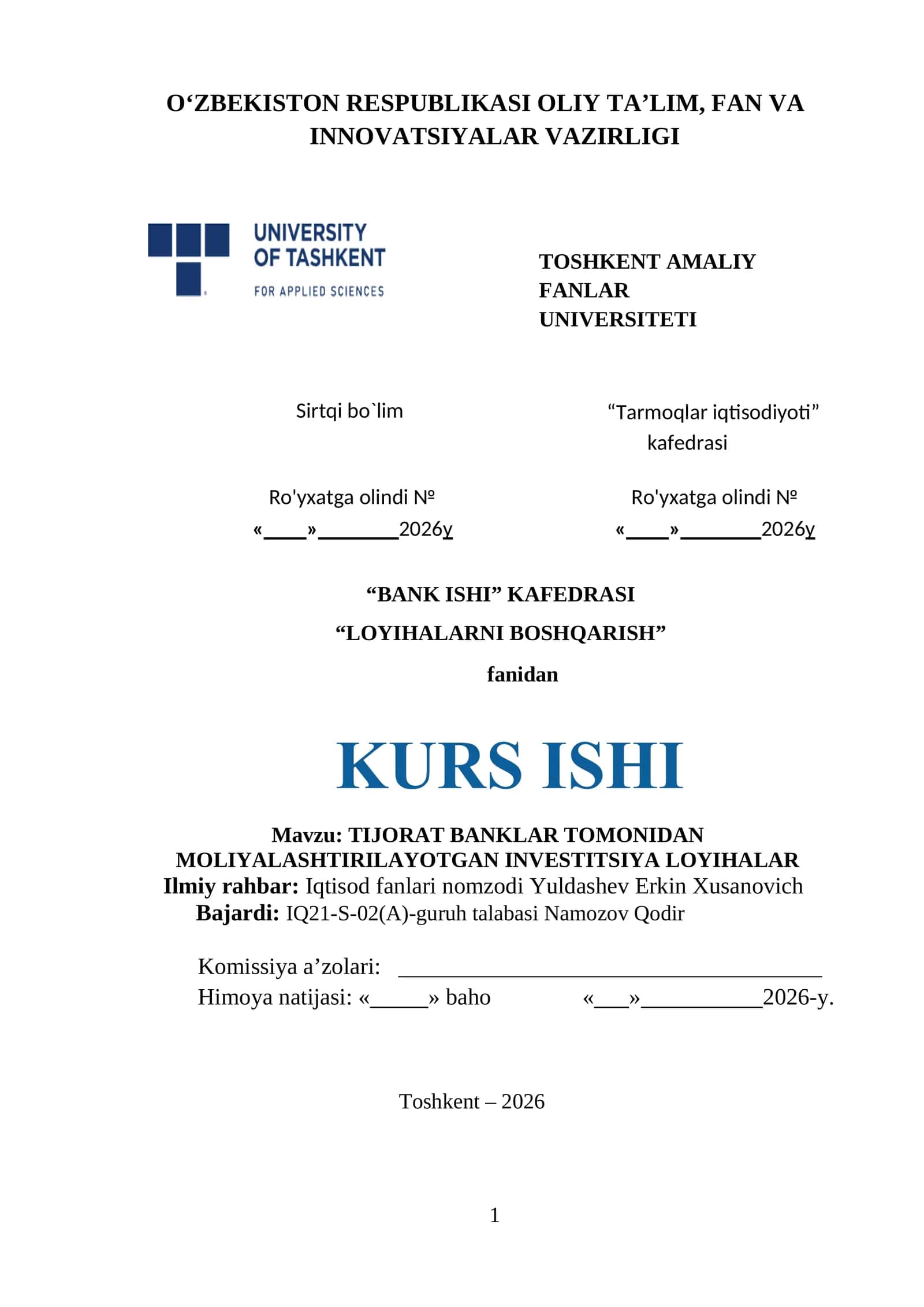 TIJORAT BANKLAR TOMONIDAN MOLIYALASHTIRILAYOTGAN INVESTITSIYA LOYIHALAR 1