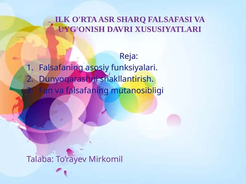 ILK O'RTA ASR SHARQ FALSAFASI VA UYG'ONISH DAVR 1