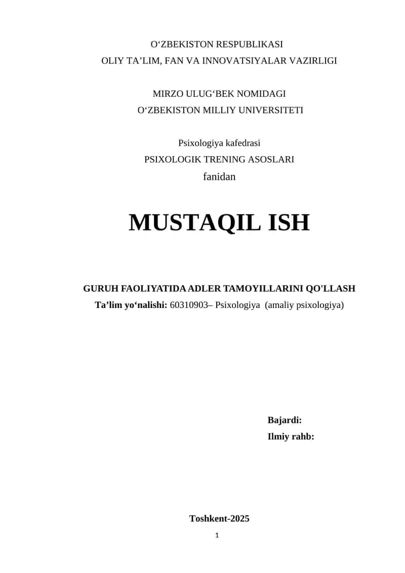 GURUH FAOLIYATIDA ADLER TAMOYILLARINI QO'LLASH 1