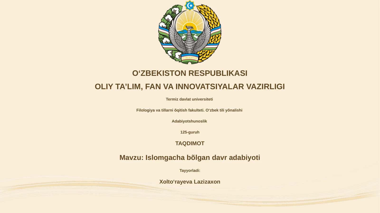 Islomgacha bõlgan davr adabiyoti 1