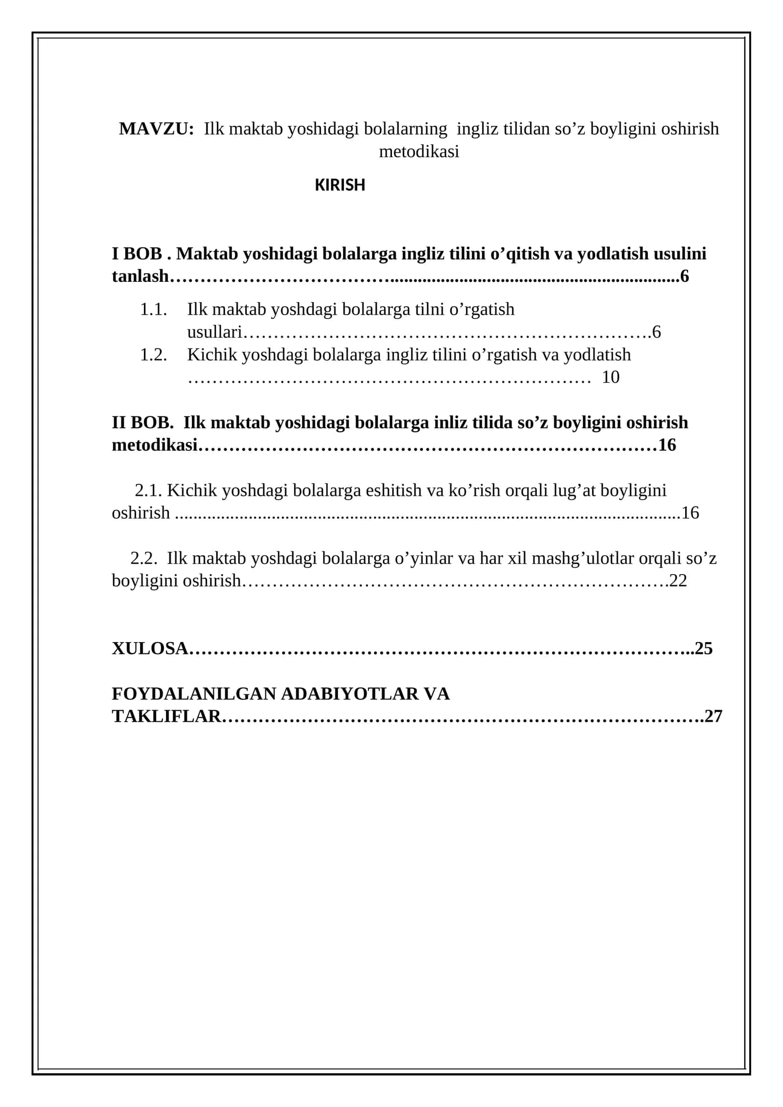 Ilk maktab yoshidagi bolalarning ingliz tilidan so’z boyligini oshirish metodikasi 1