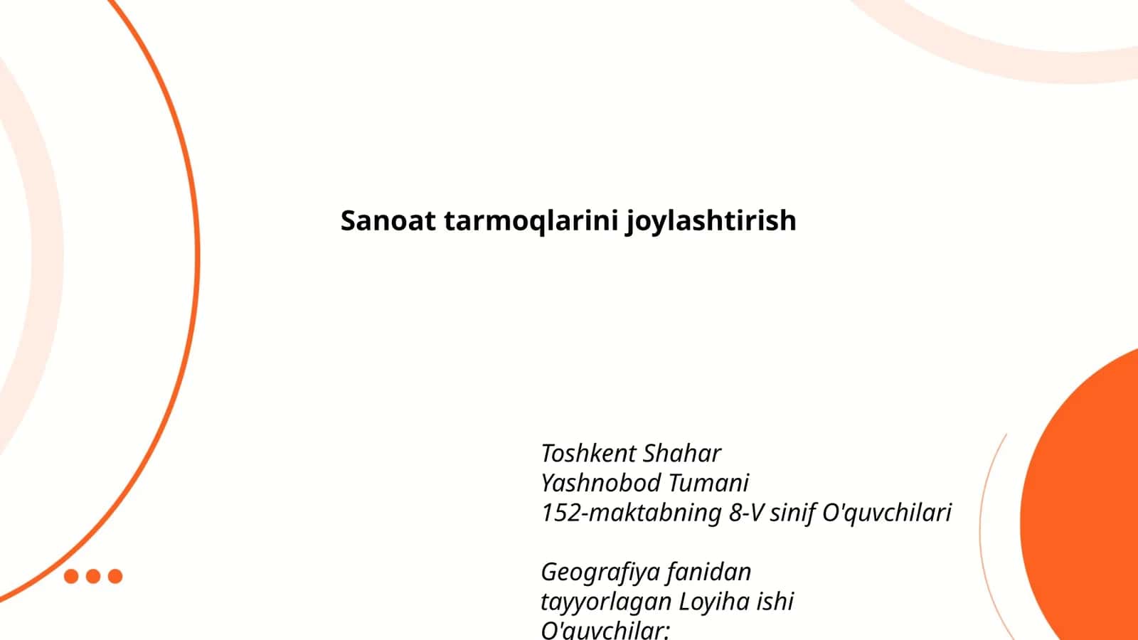 Sanoat tarmoqlarini joylashtirish 1