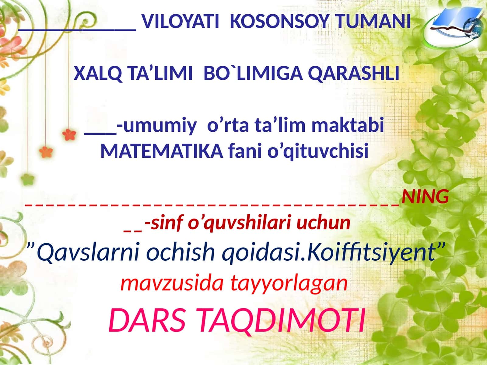 7-sinf Algebra fanidan Chiziqli funksiya va uning grafigi dars ishlanma 1