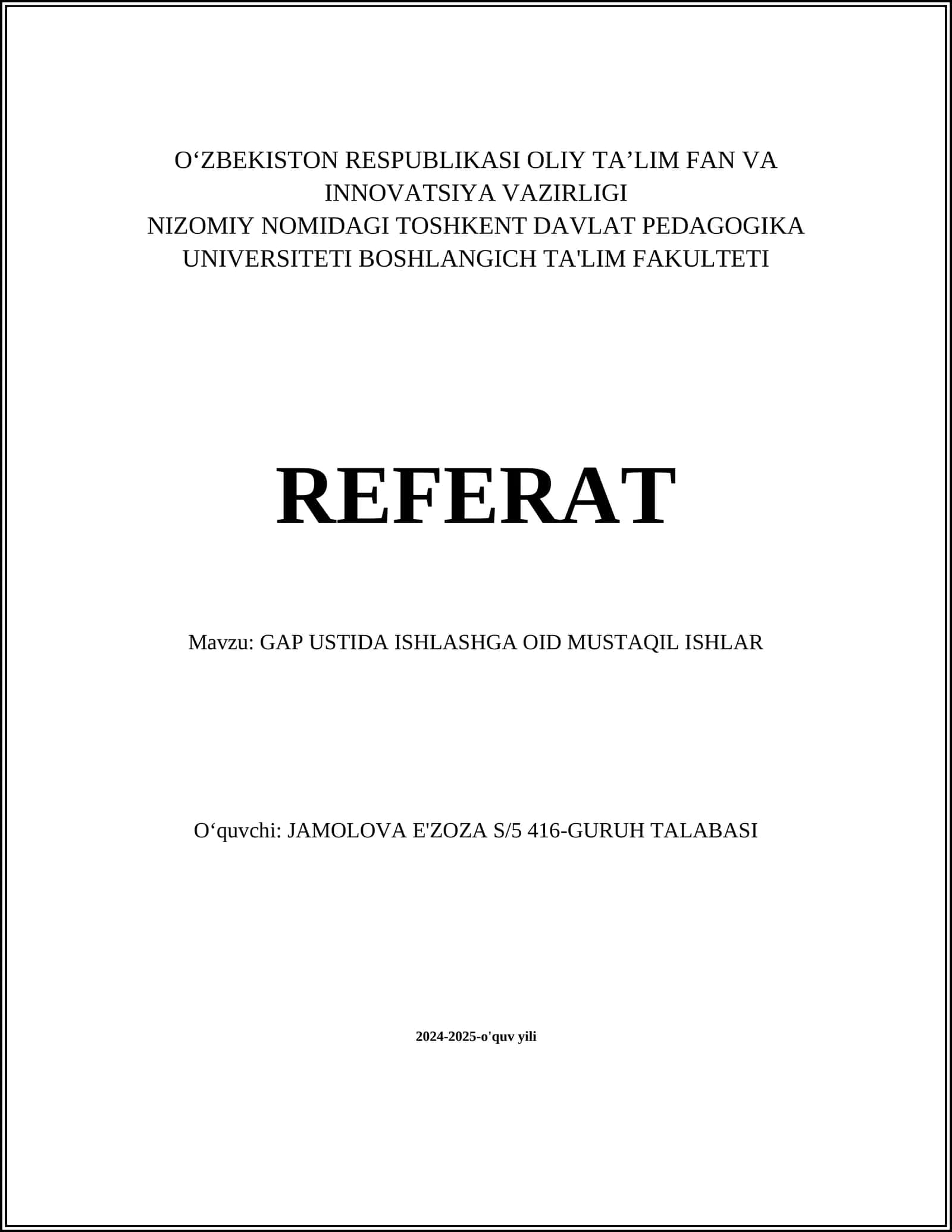 MUSTAQIL ISHLAR GAP USTIDA ISHLASHGA OID 1