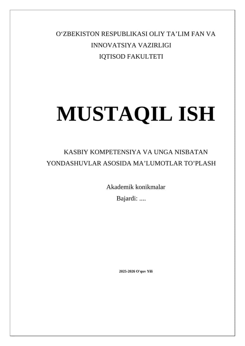 Kasbiy Kompetensiya va Ung Nisbatan Yondashuvlar Asosida Ma'lumotlar To'plash 1