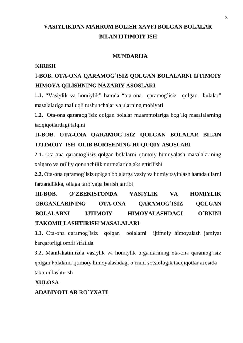 Vasiylikdan mahrum bolish xavfi bilgan bolalar bilan ijtimoiy ish 1