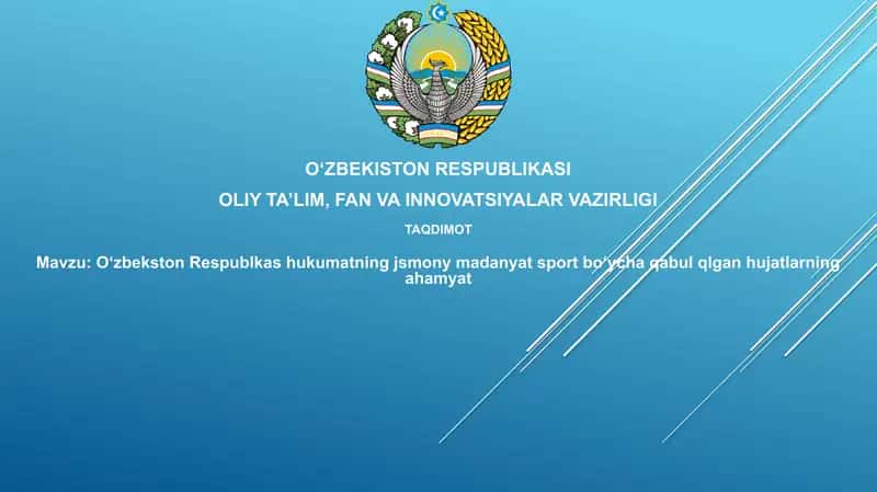 O'zbekiston Respublikasi jismoniy madaniyat sport bo'yicha qabul qilingan hujatlarning ahamiyati 1