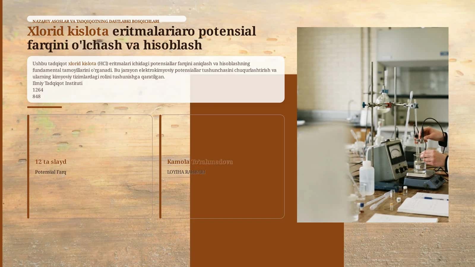 Xlorid kislota eritmalariaro yuzaga keladigan potensiallar farqini o'lchash va hisoblash 1