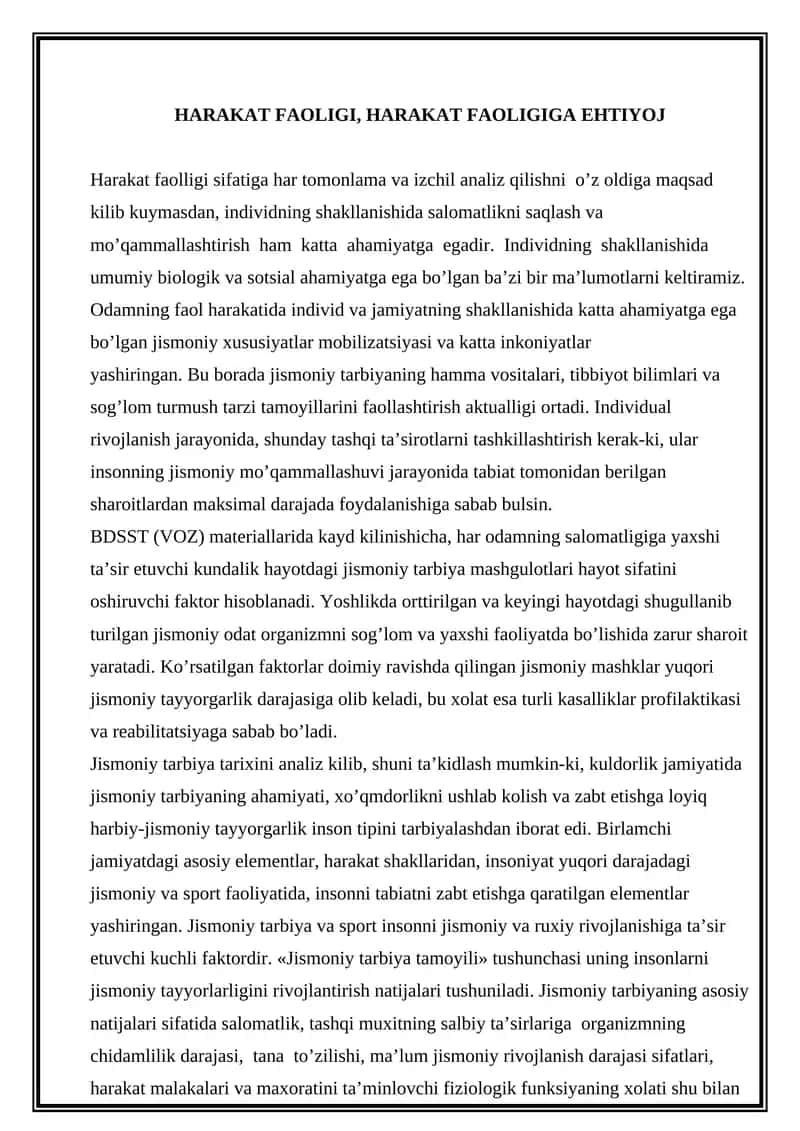 Jismoniy tarbiya, harakat faoliyati 1
