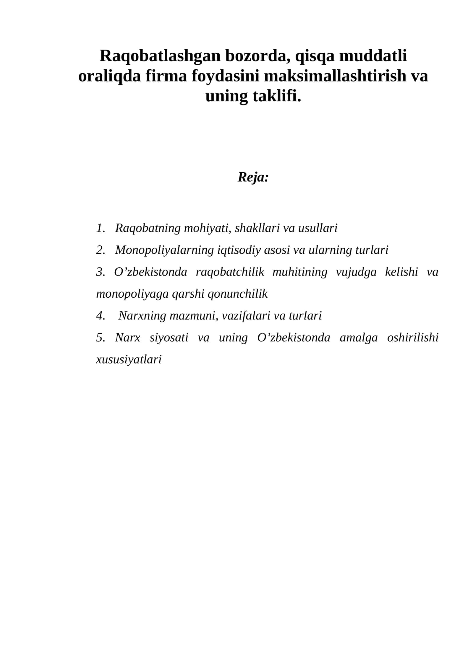 Raqobatlashgan bozorda foyda maksimallashtirish 1