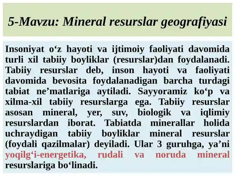 Mineralresurslar geografiyasi 1