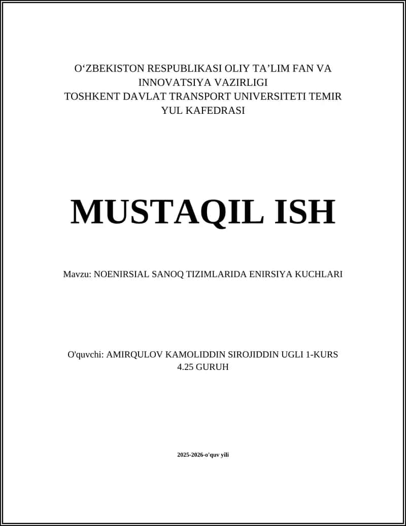 NOENIRSIAL SANOQ TIZIMLARIDA ENIRSIYA KUCHLARI 1