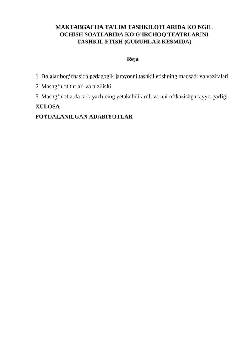 KO'G'IRCHOQ TEATRLARINI TASHKIL ETISH (GURUHLAR KESMIDA) 1