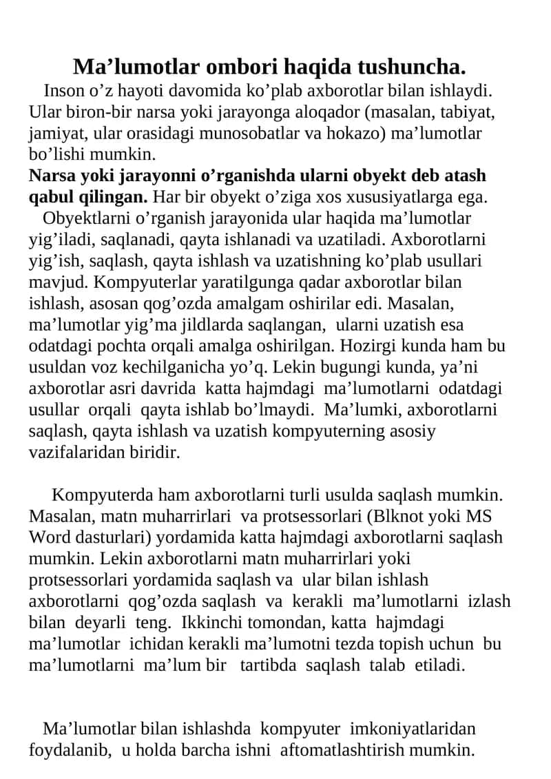 Ma’lumotlar ombori 1