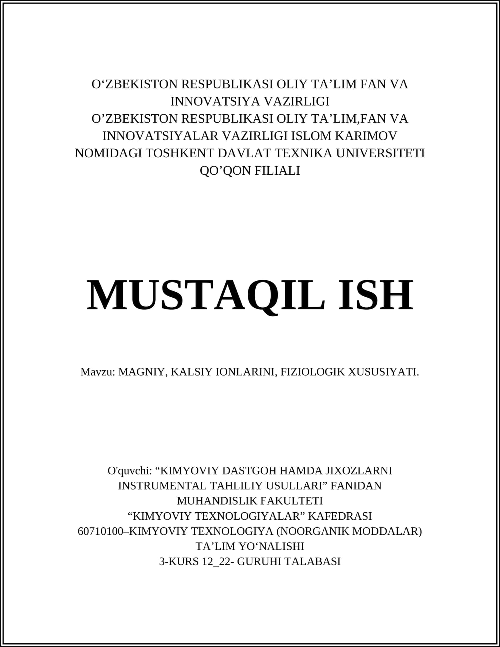 MAGNIY, KALSIY IONLARINI, FIZIOLOGIK XUSUSIYATI 1