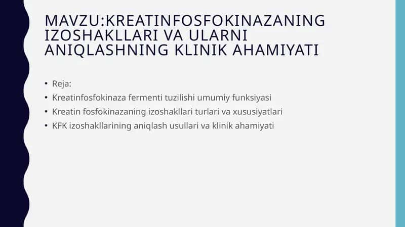 Kreatinfosfokinazaning izoshakllari va ularni aniqlashning klinik ahamiyati 1