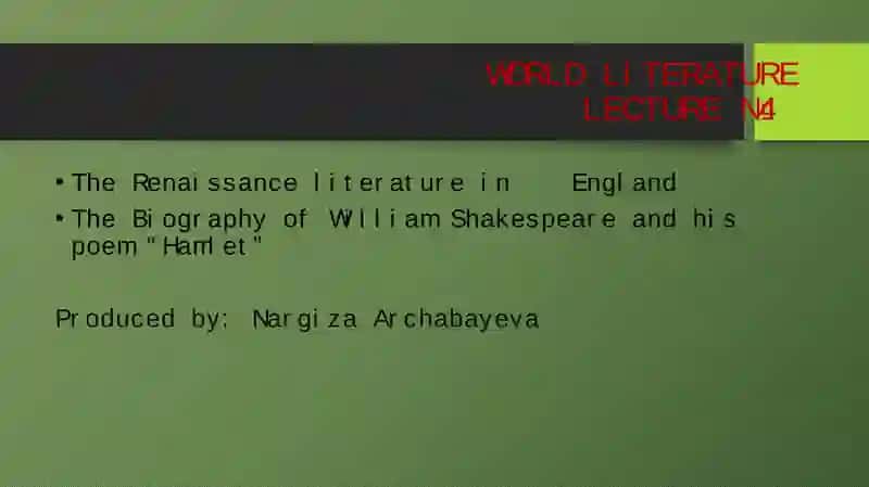 WORLD LITERATURELECTURE№4 1